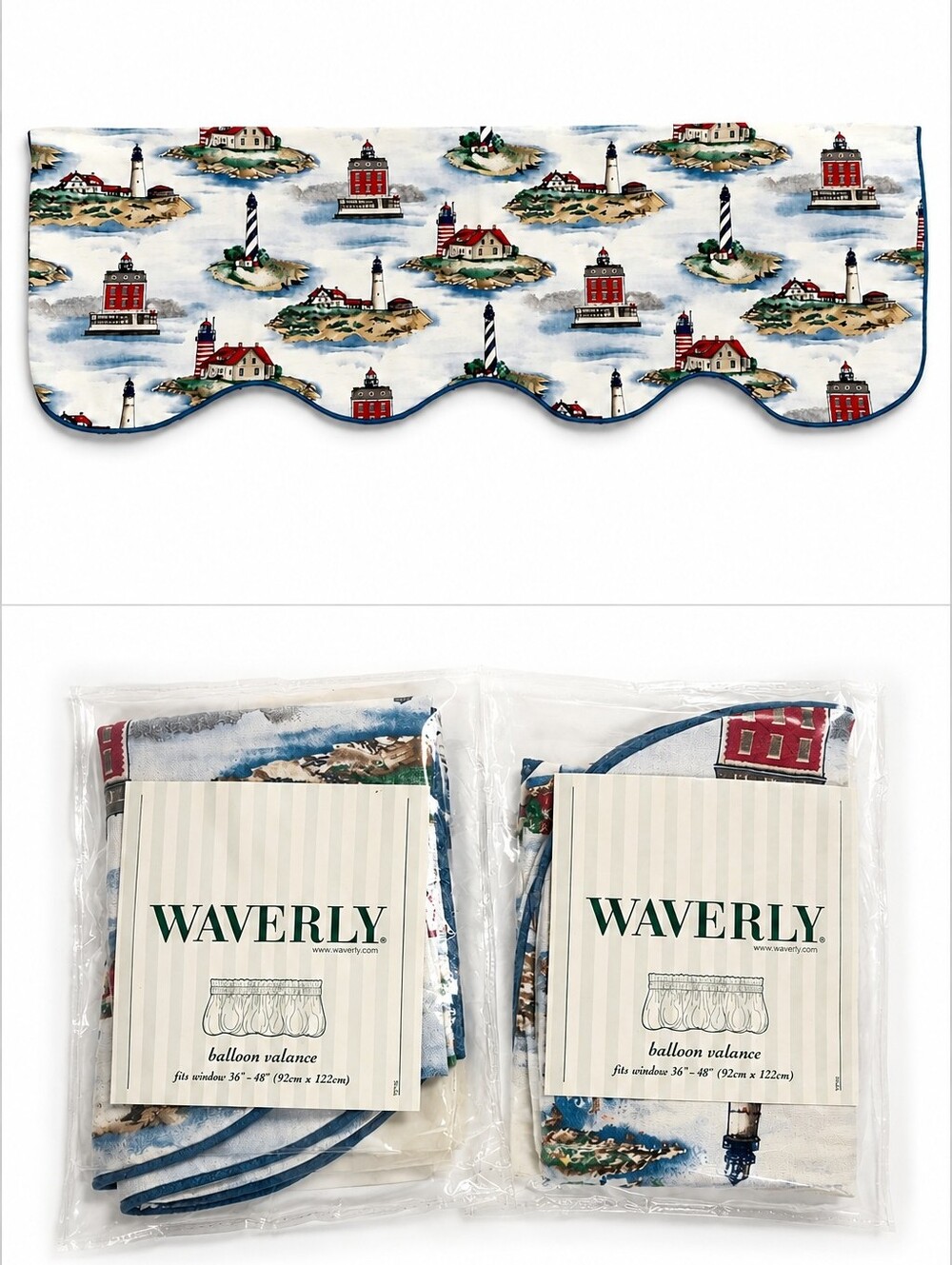 Waverly Land Ho! Nautical Scalloped Valance Set of 2 Lighthouse Coastal 49"